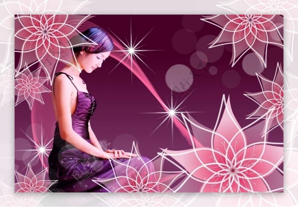 紫色梦幻艺术花朵背景图片