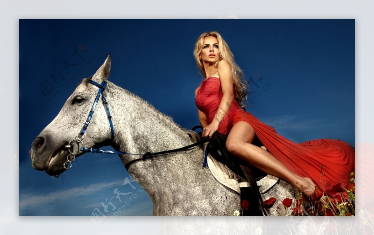 骑马的美女图片