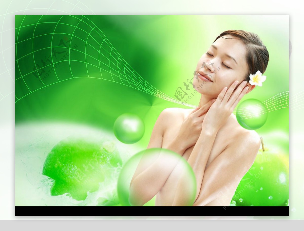 绿色自然美女保健模板图片