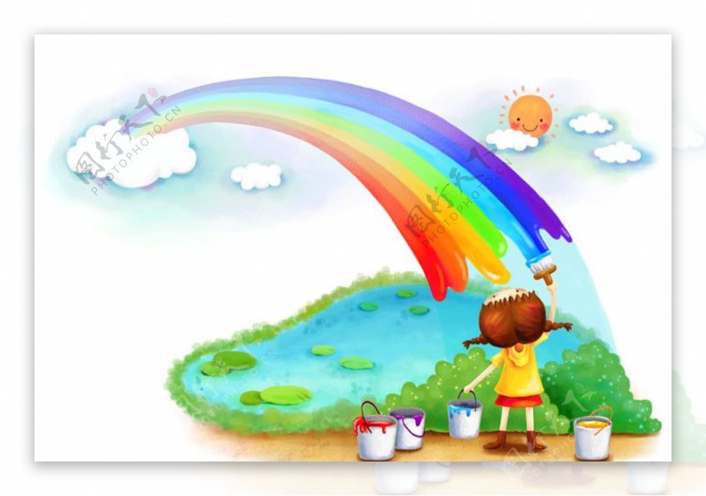 彩绘彩虹的小女孩图片