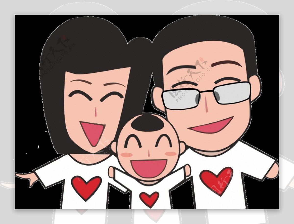 幸福开心一家人团圆卡通漫画素材图片