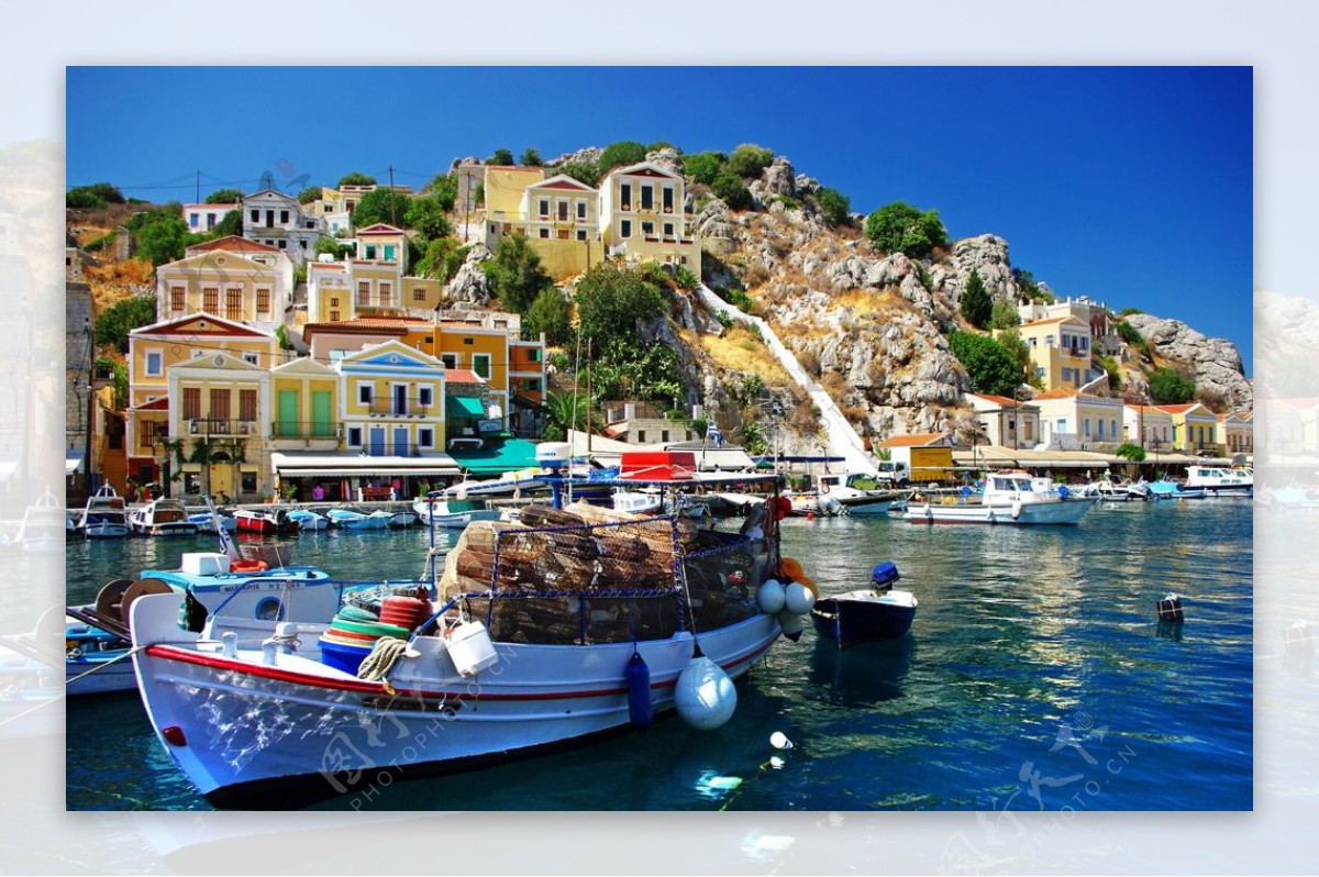 希腊爱琴海小镇图片