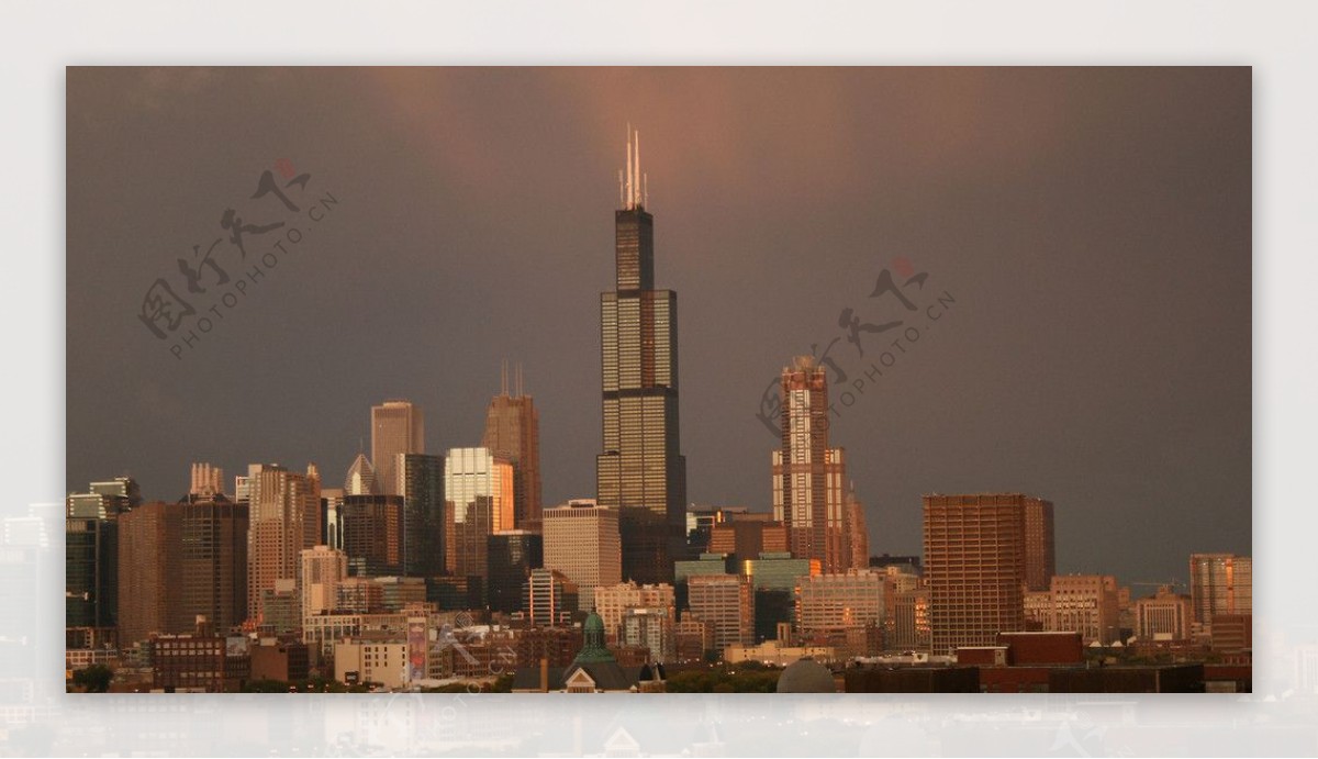 芝加哥黄昏夕照美景图片