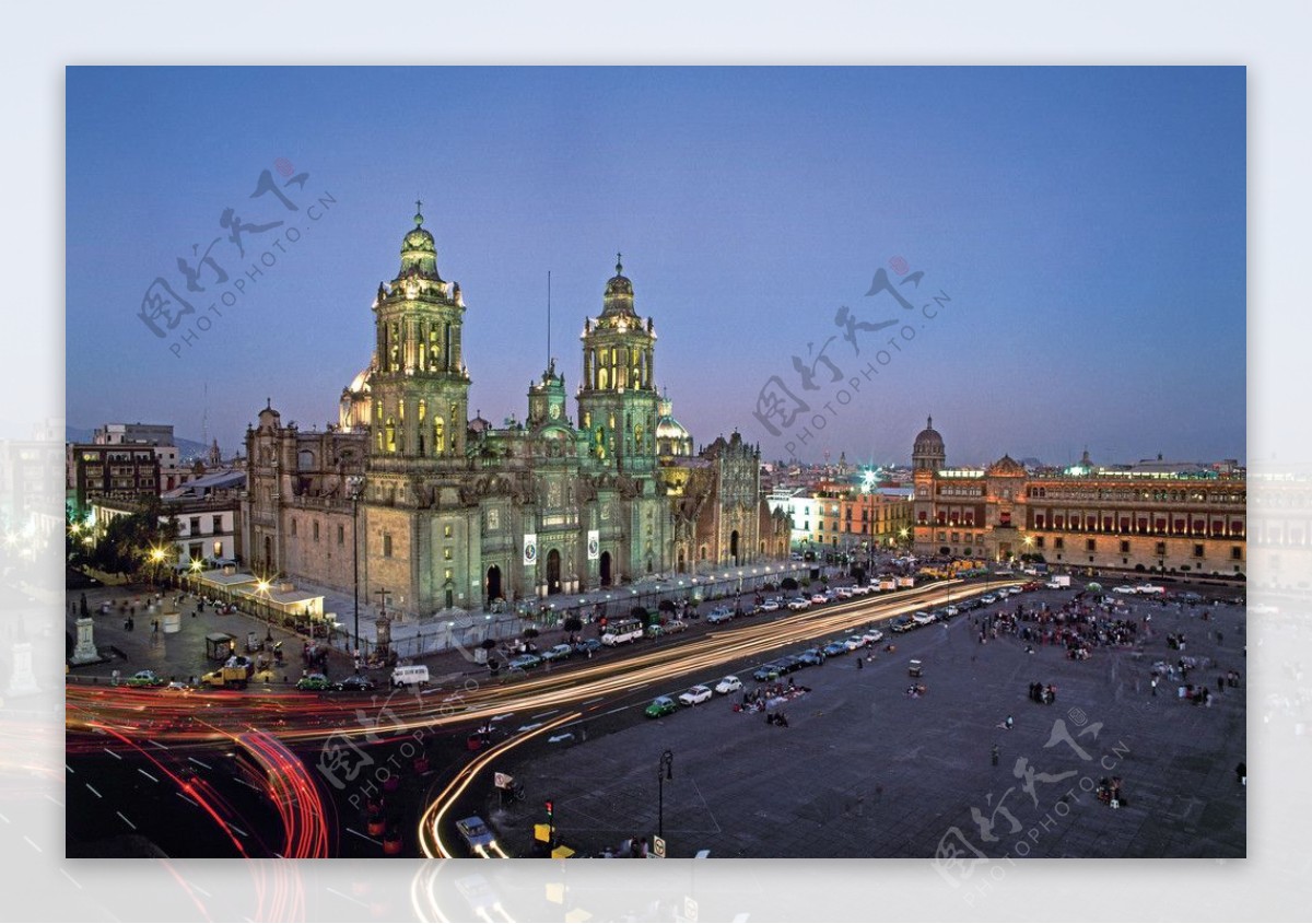墨西哥墨西哥城宪法广场夜景图片