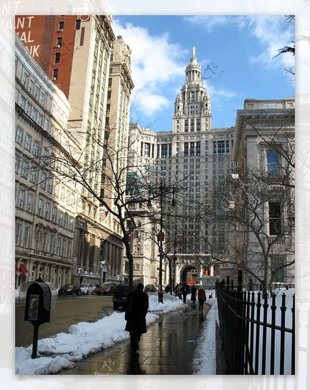 纽约曼哈顿钱伯斯街冬季街景图片