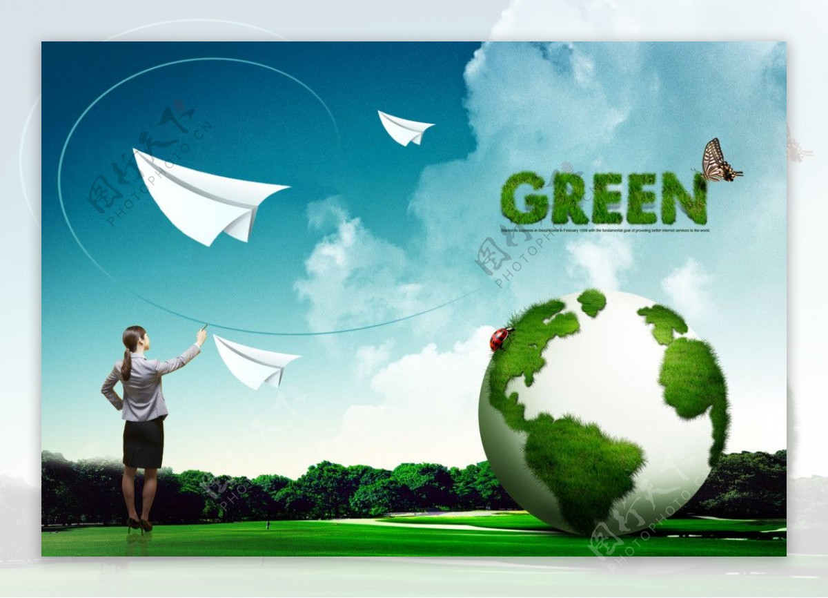 纸飞机绿色生态广告图片