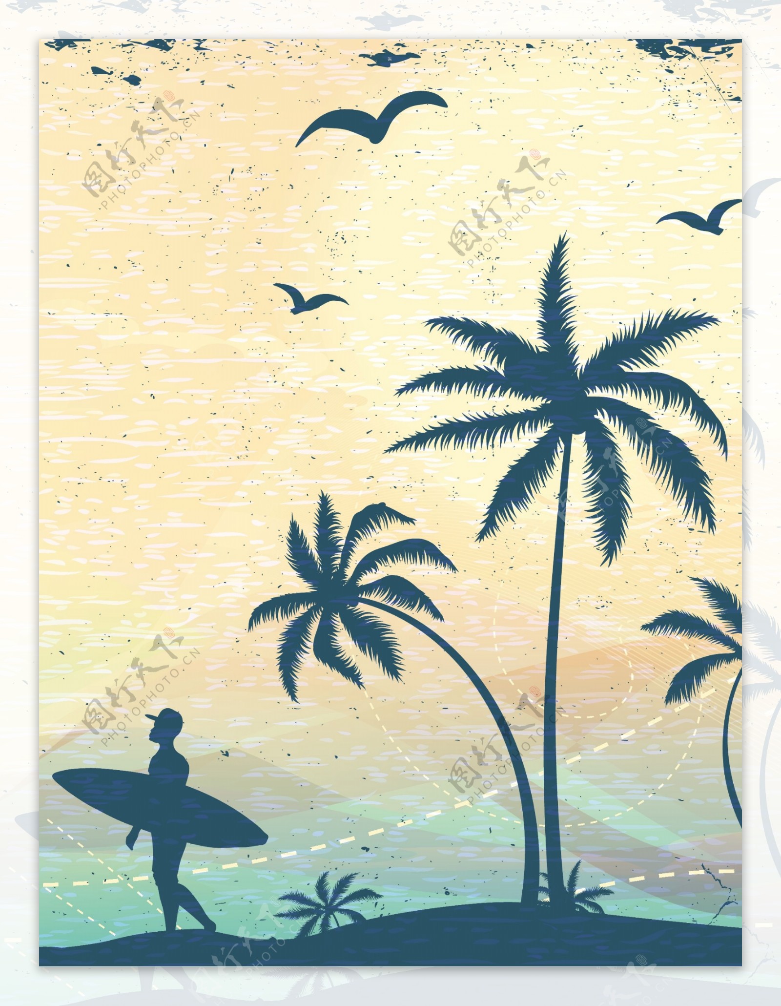 夏天棕榈底纹背景图片