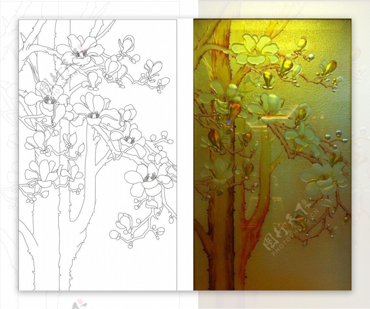 玉兰花艺术玻璃图片