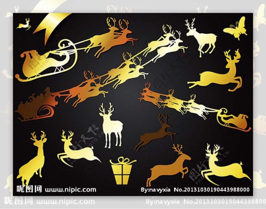 金色圣诞鹿背景图片