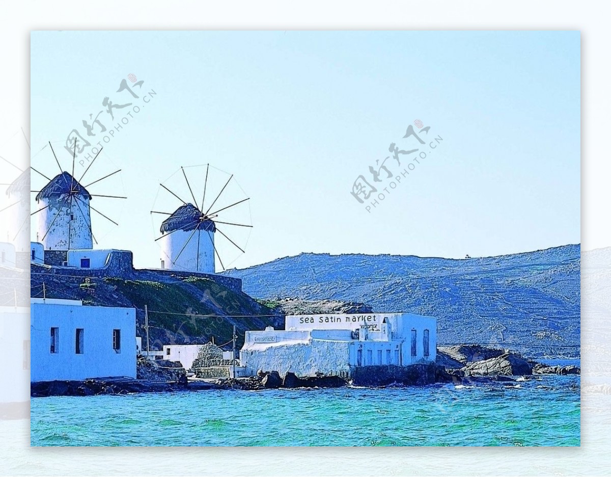 希腊蓝色爱琴海图片