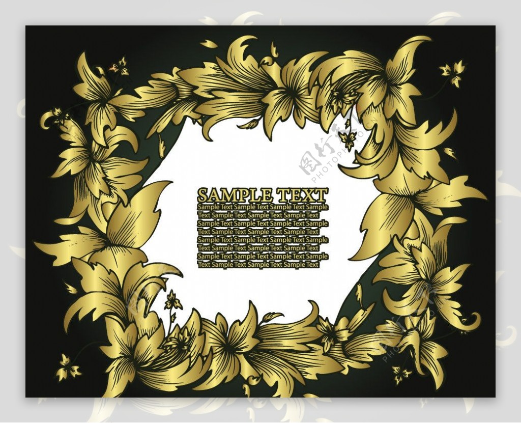 金色花朵古典花纹花边边框图片