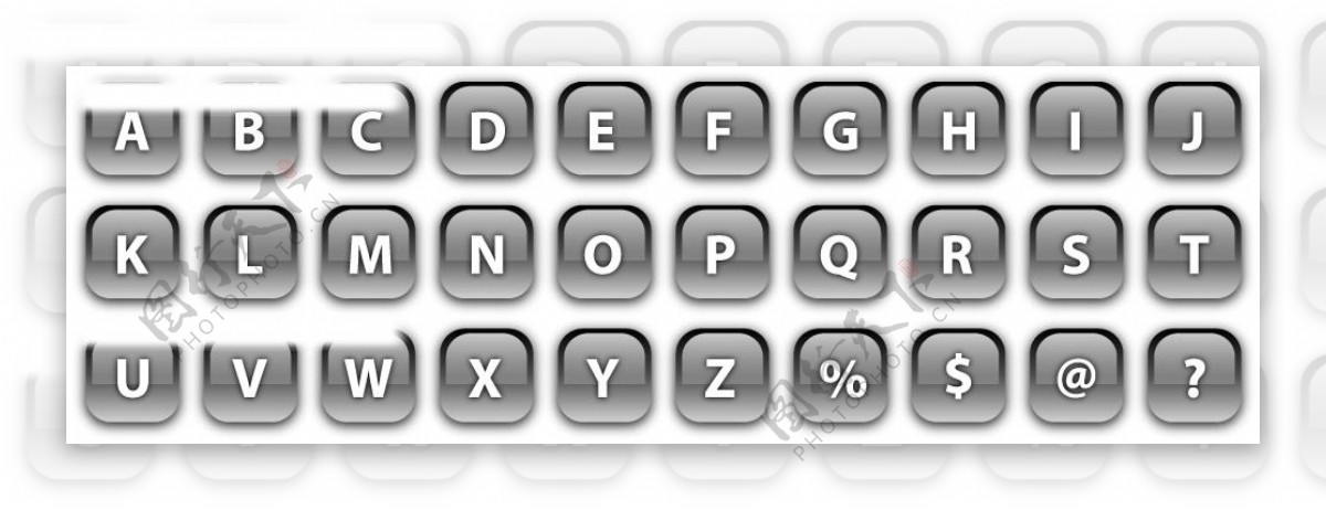 方型字母水晶质感按钮图片