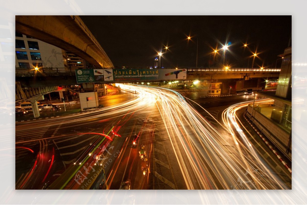 城市公路立交桥车流夜景图片