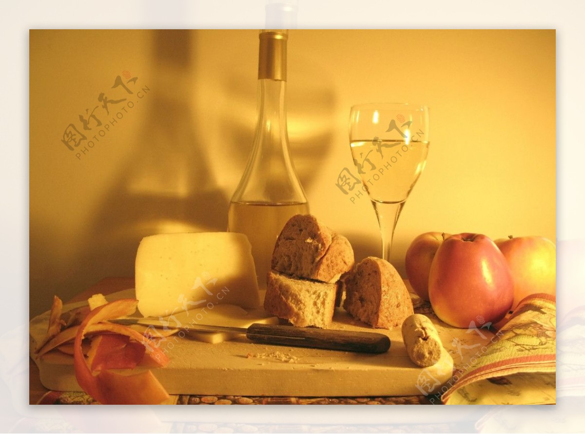 奶酪白葡萄酒苹果图片