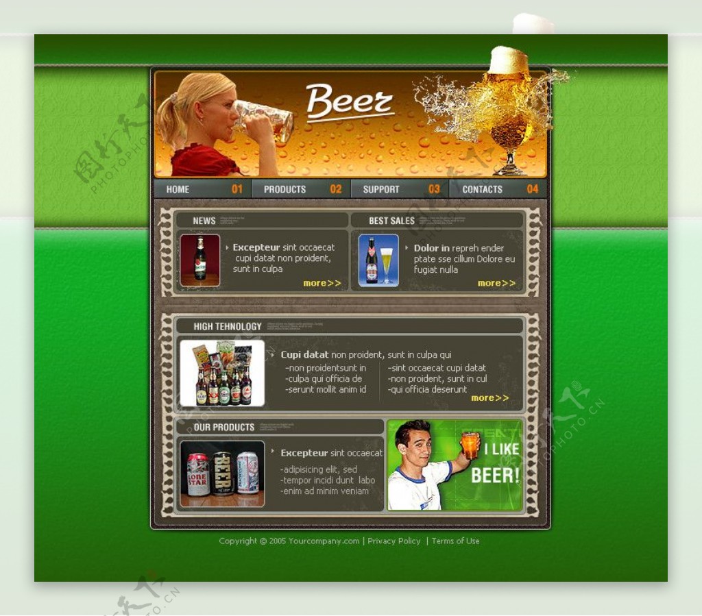 美食餐厅网页模版psd分层素材绿色啤酒图片