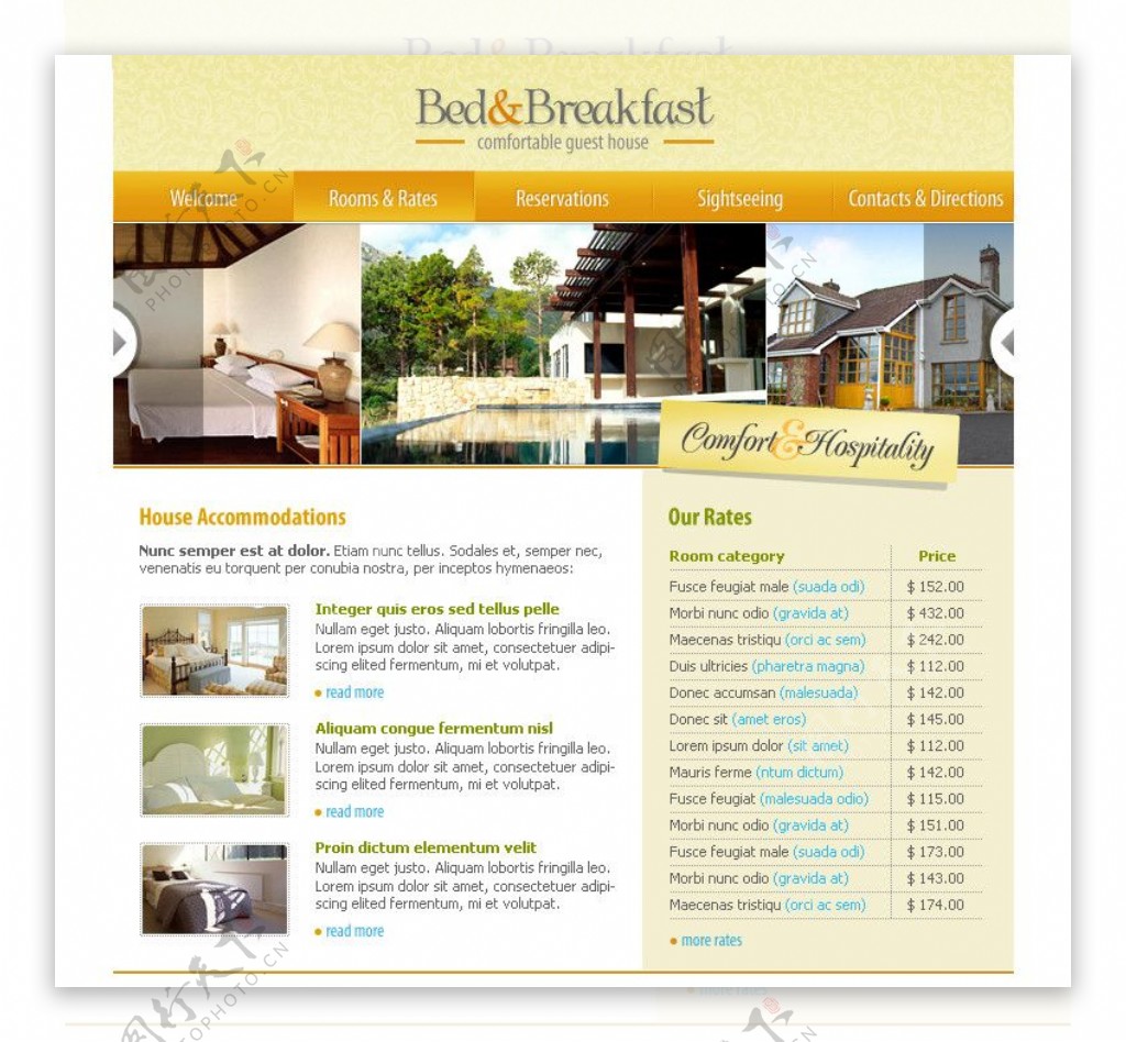 别墅酒店户外美食餐厅网页模版金黄色自然舒适木屋图片