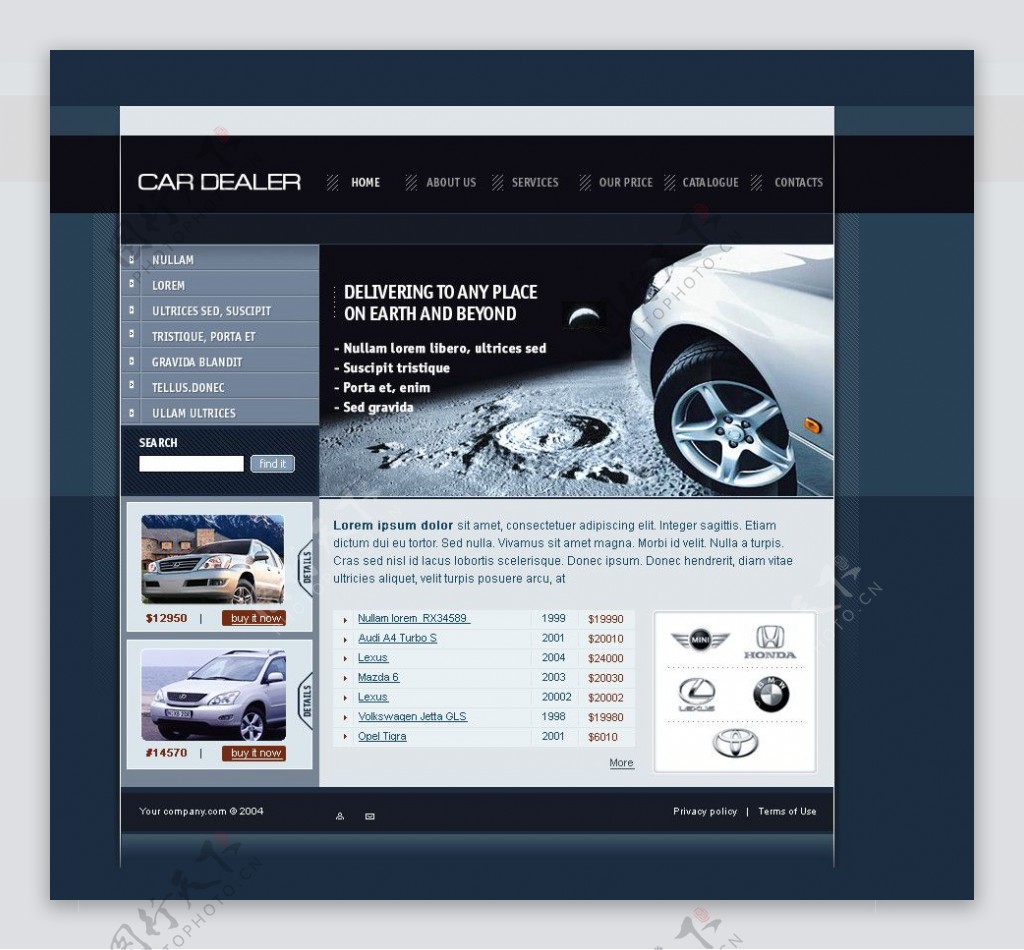 时尚轿车销售网站版面欧美商业模板图片