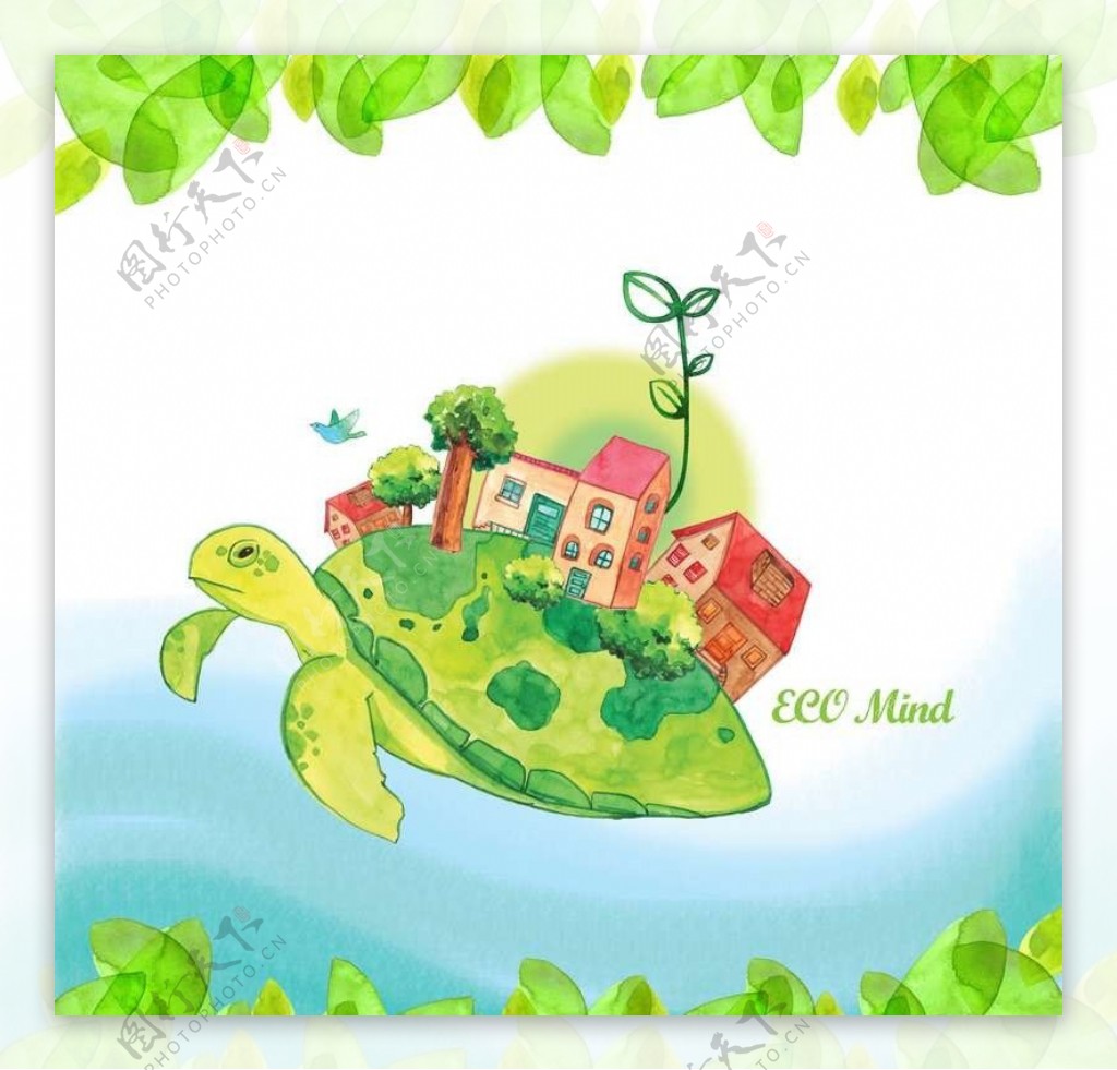 绿叶海龟环保素材图片