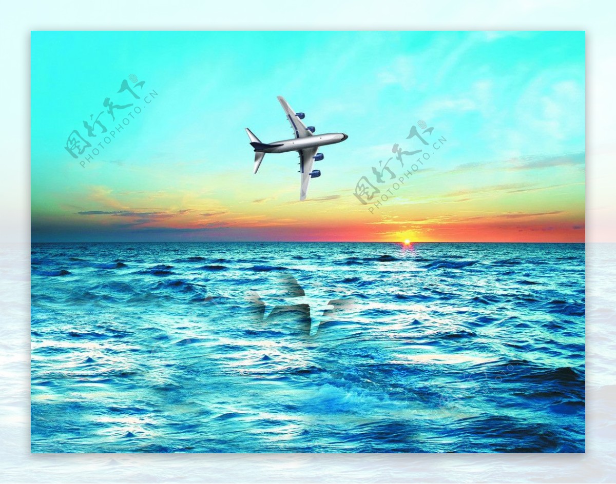 海上日出飞机图片