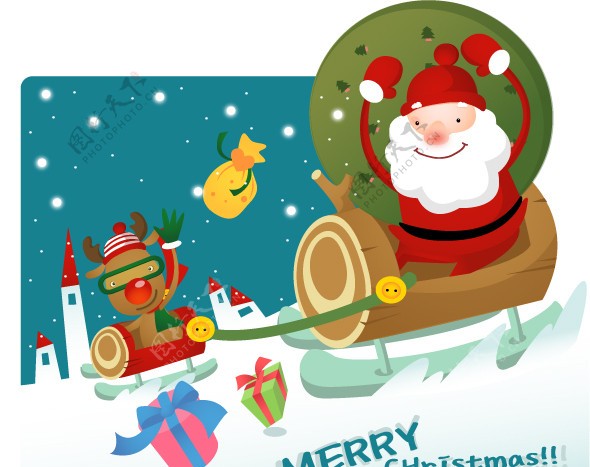 骑着木头的圣诞老人图片