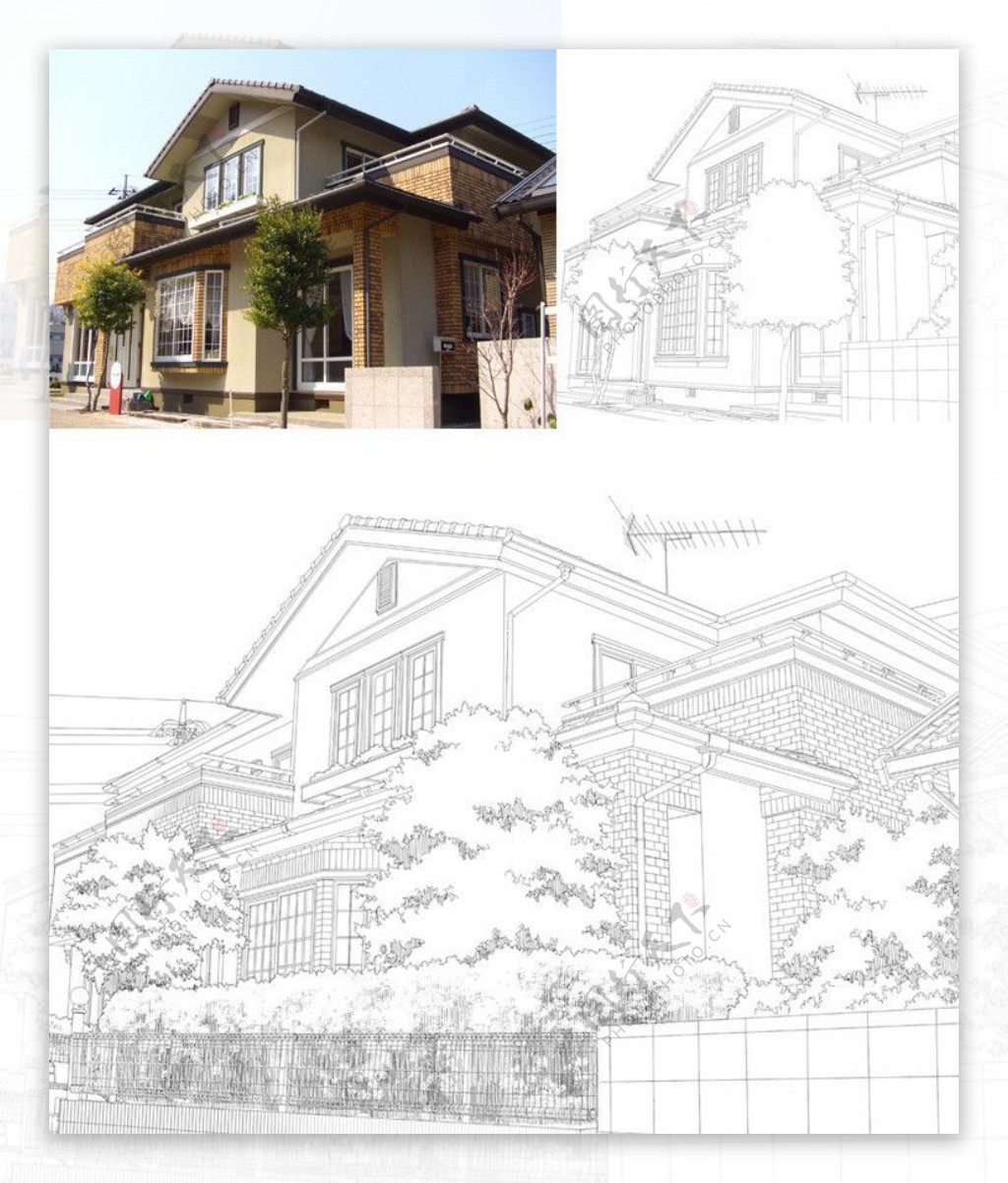 日本建筑分层线型效果图图片