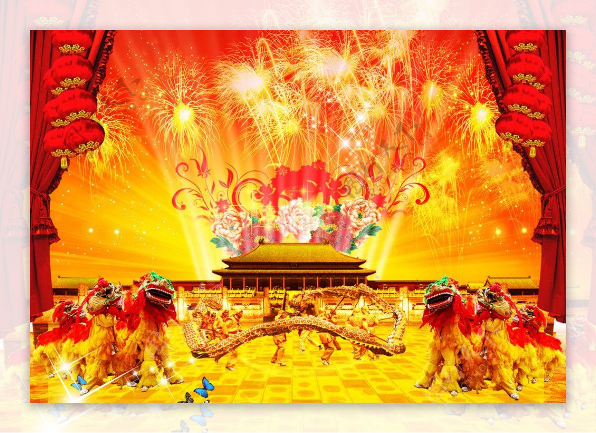 国庆舞狮素材图片