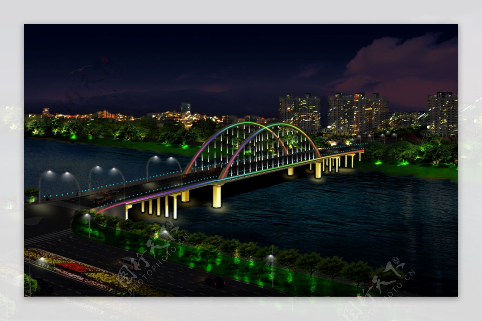 夜景桥梁灯光亮化图片