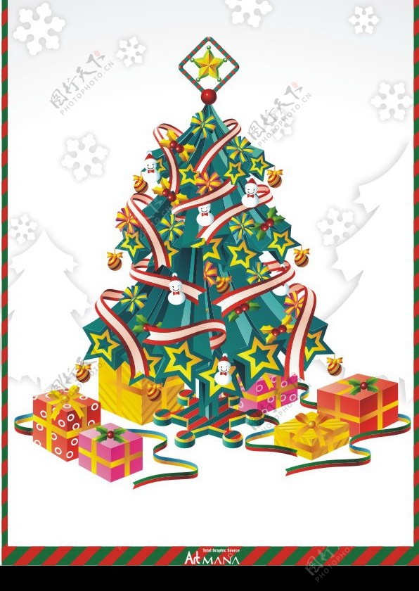 布满礼物的圣诞树很漂亮哦矢量韩国AI图片