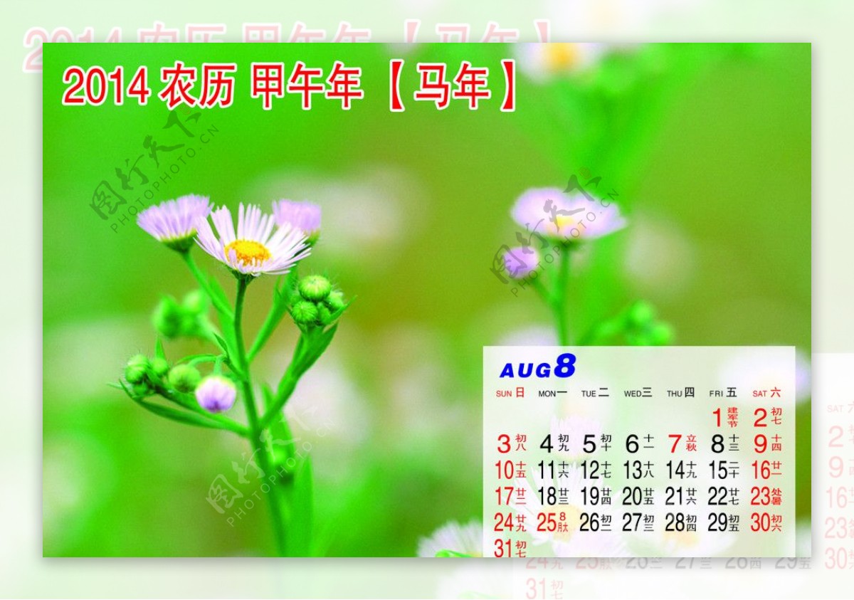 2014年月历8月图片