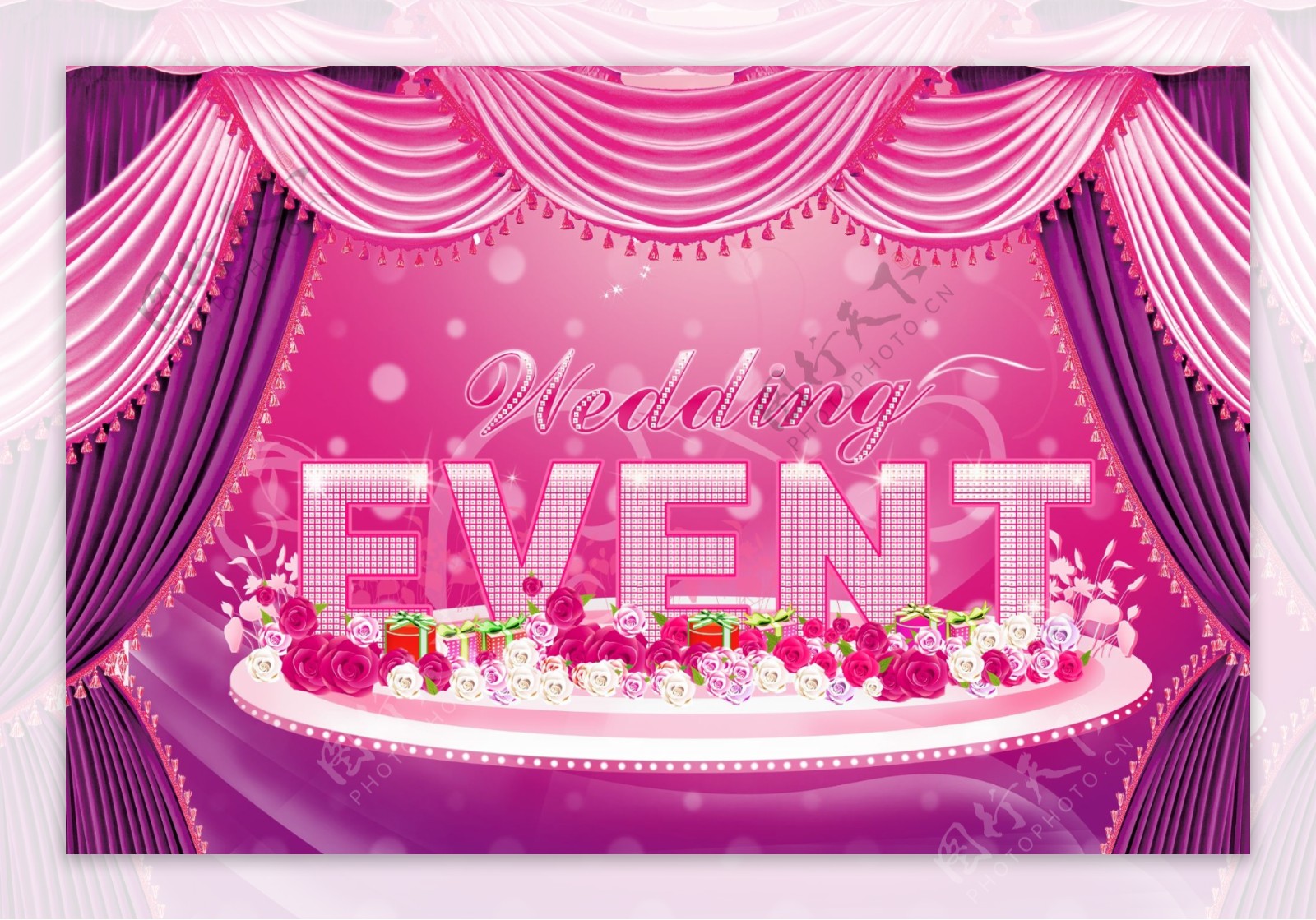 唯美紫色婚礼舞台背景图片