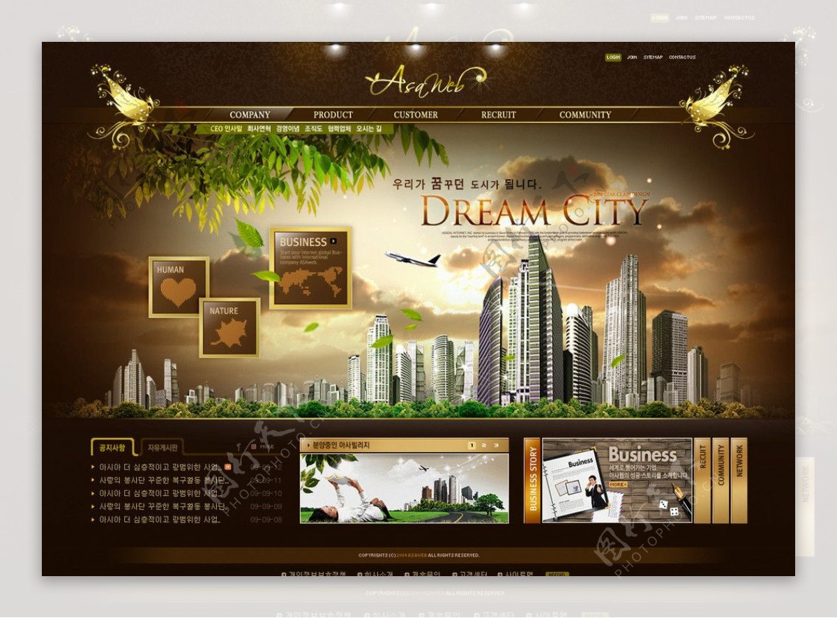 棕色韩国网站模版图片