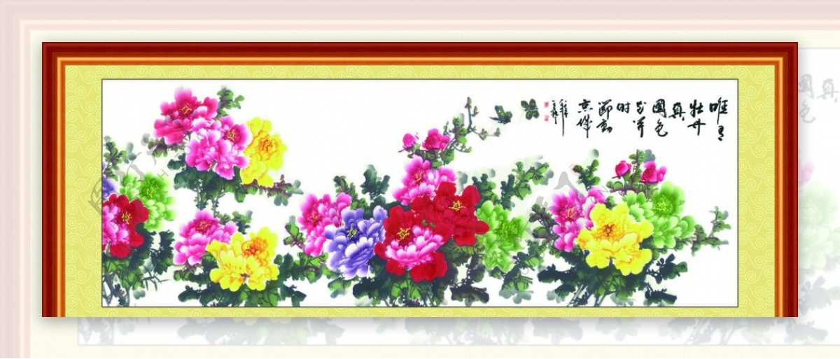 古典画框牡丹国花图片