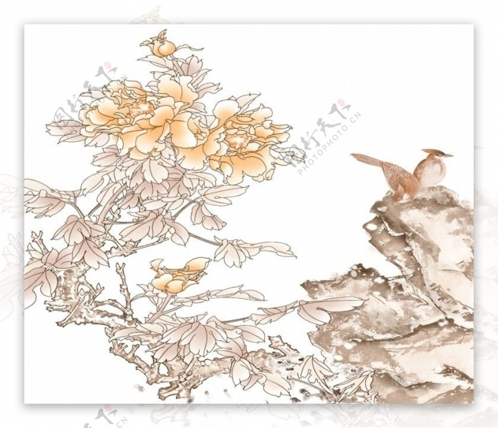 分层中国画牡丹图片