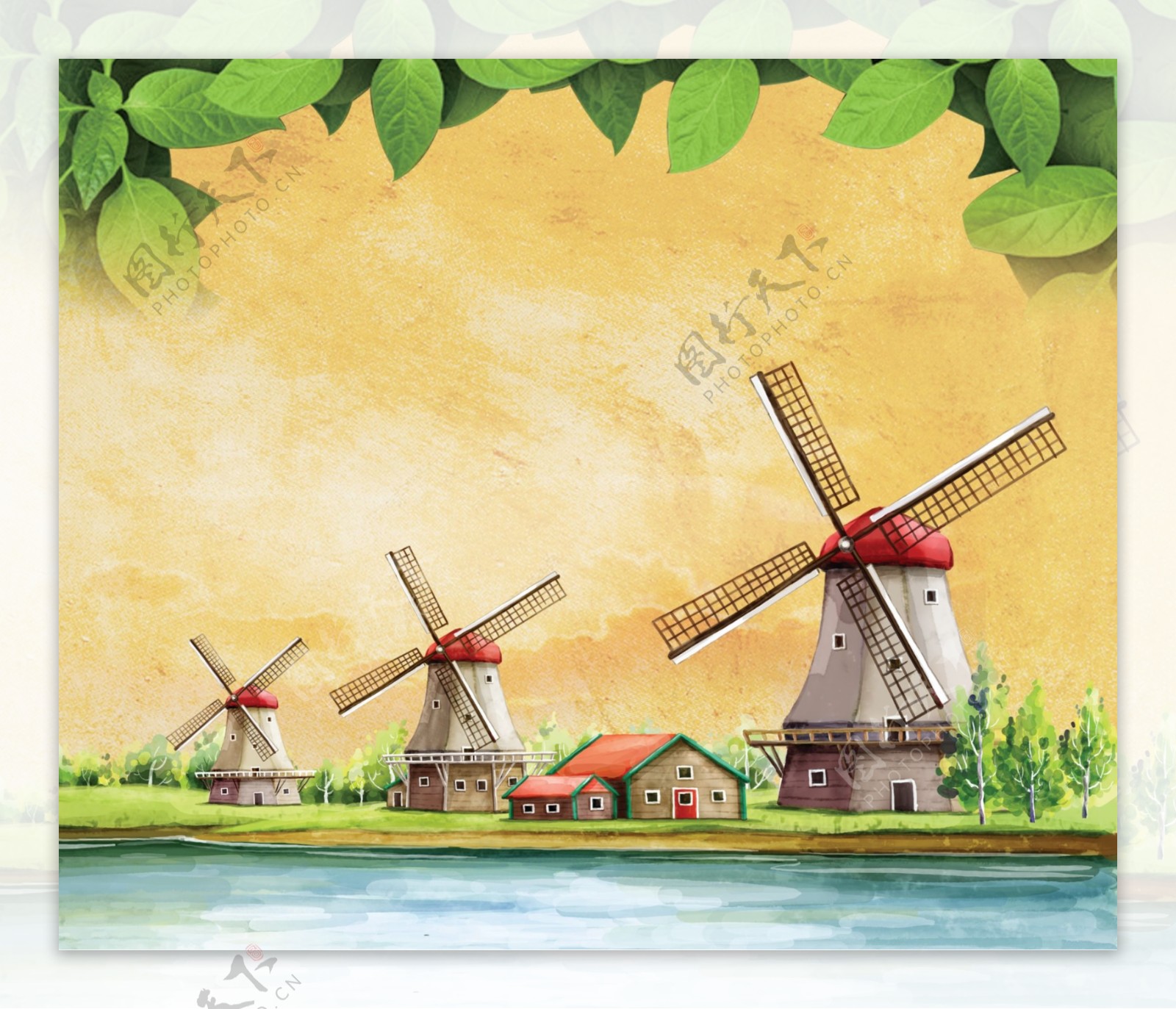 荷兰风光风车图片