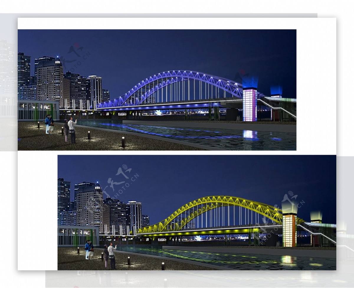 现代桥梁照明亮化设计图片