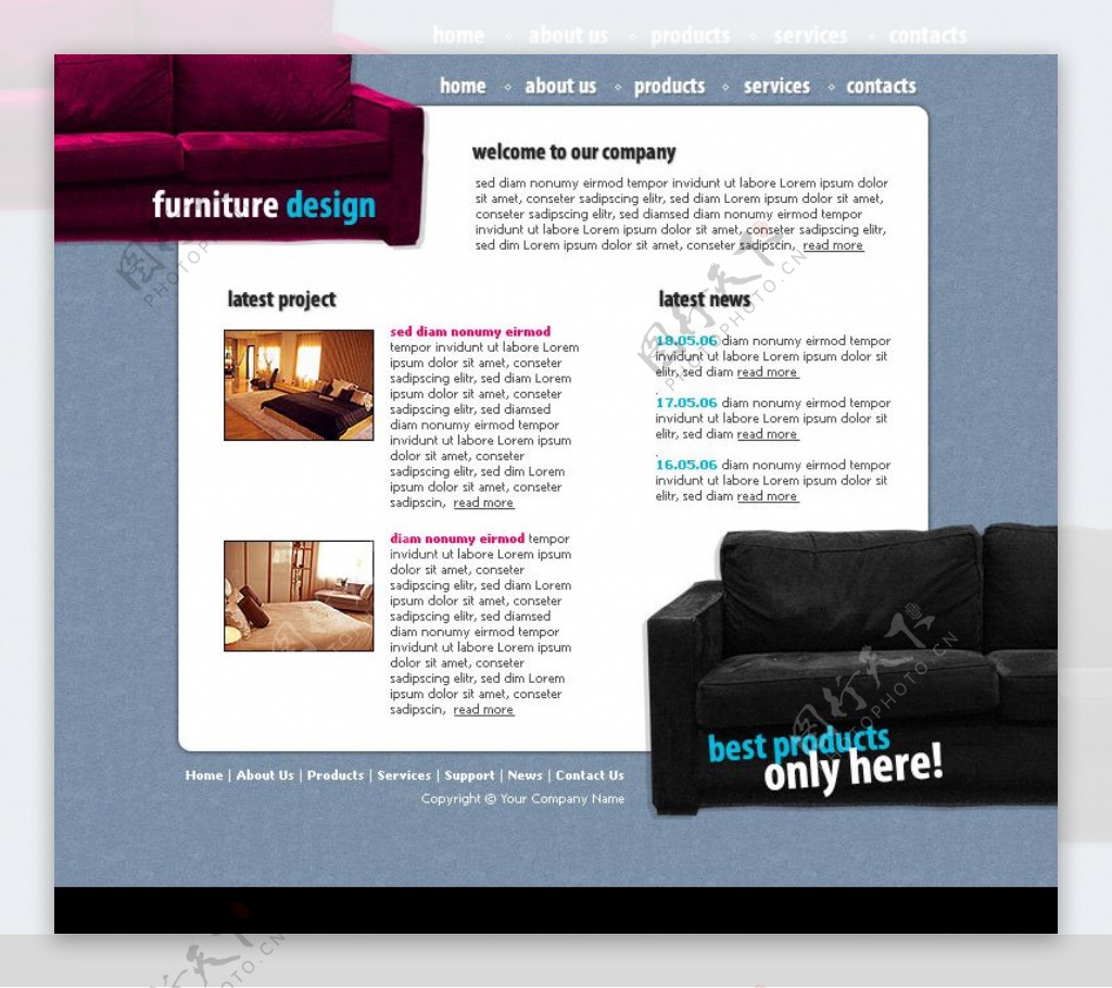 家居家具设计网页模板包含字体图片