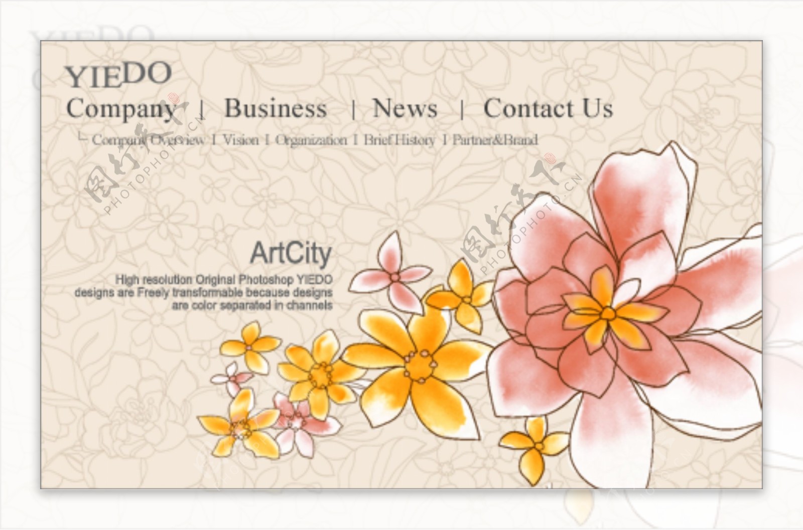 韩国花卉PSD分层模板米色图片