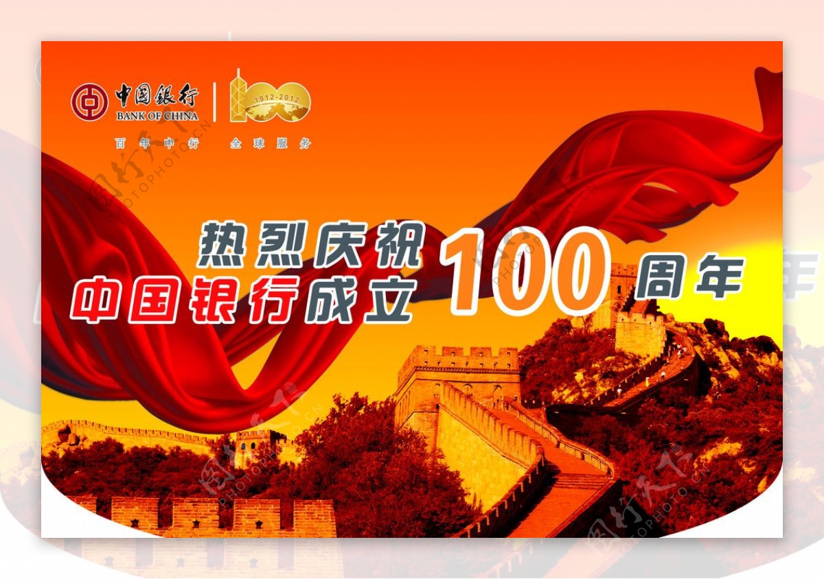 中国银行100周年吊旗图片