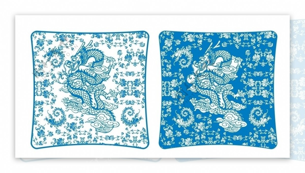 青花瓷龙纹抱枕设计图片