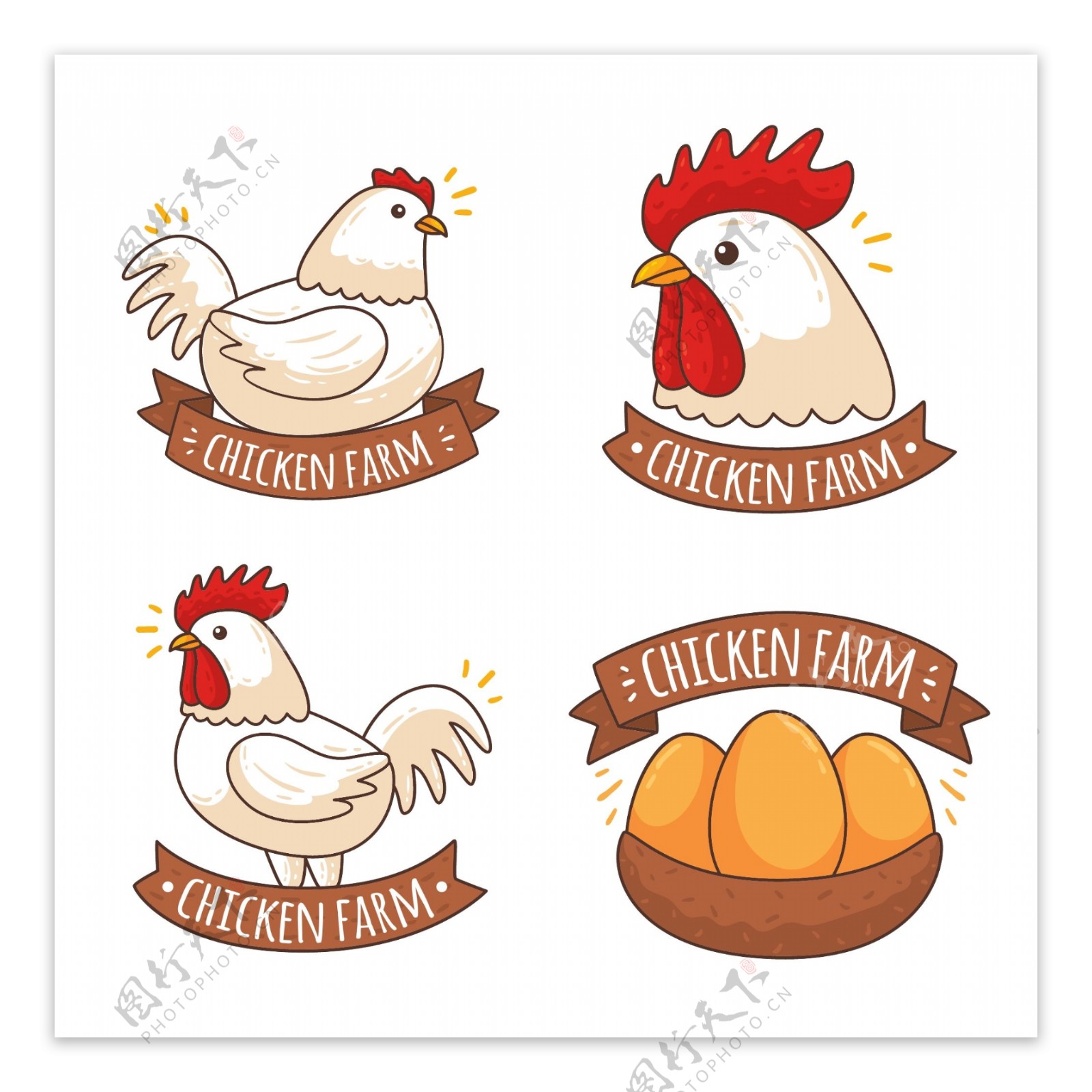 四款手绘鸡肉商标