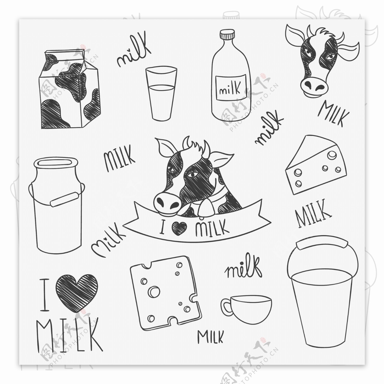 手绘牛奶起司乳制品
