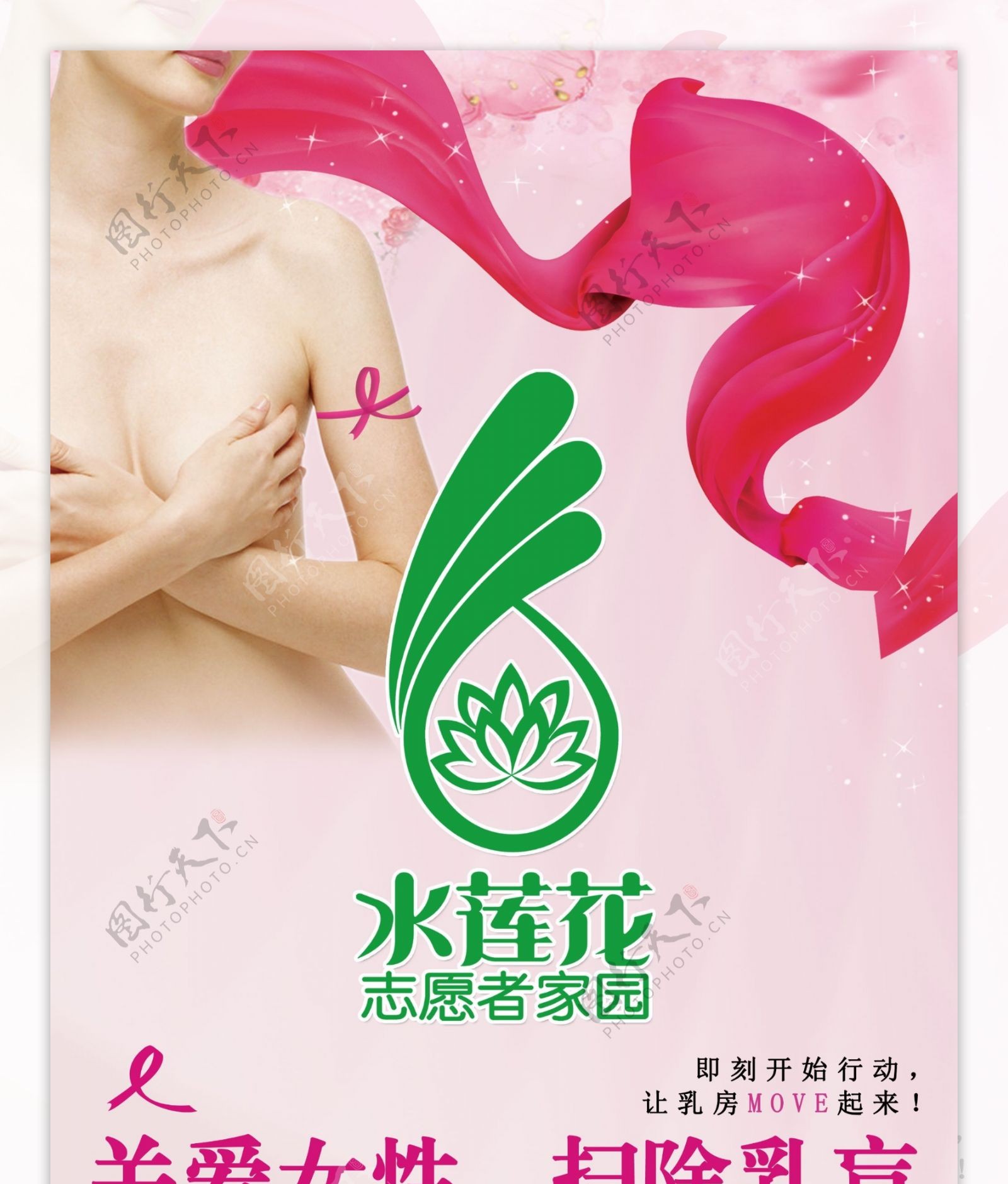 水莲花女性乳房保护宣传易拉宝