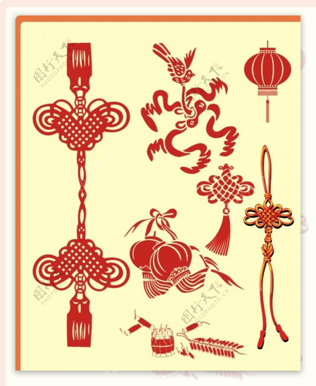 中国结灯笼鞭炮传统剪纸