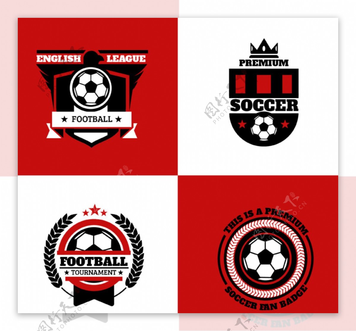 4款红白黑足球矢量标志图片素材免费下载 - 觅知网