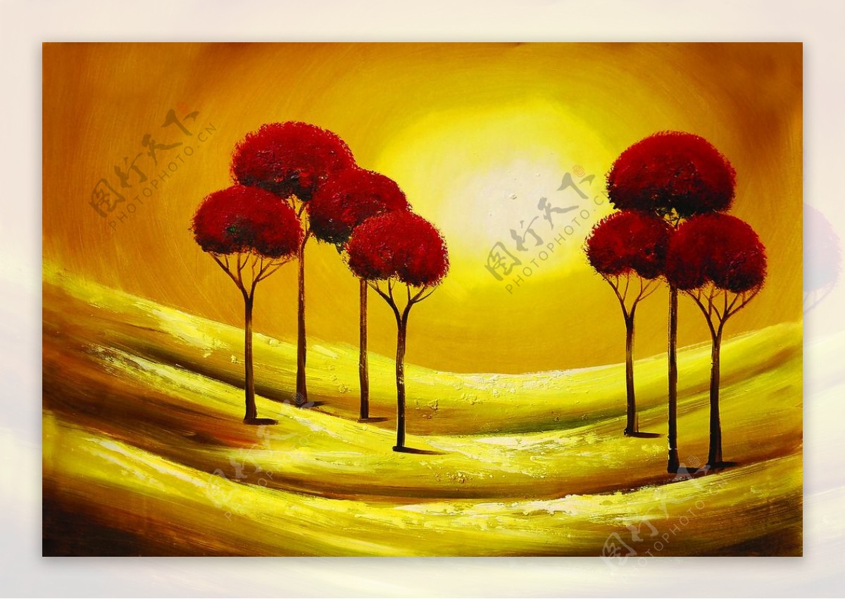 夕阳红树林油画装饰画