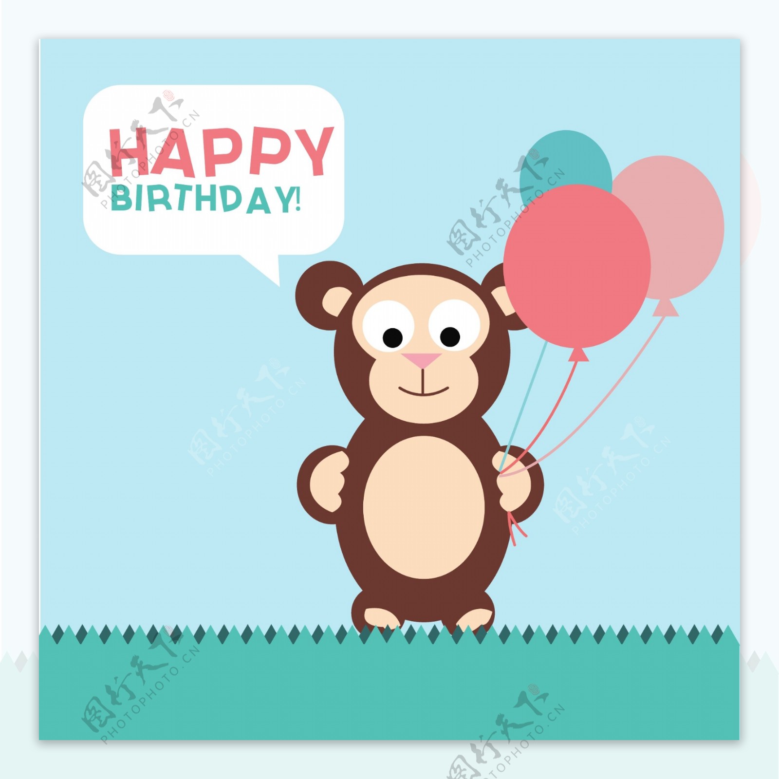 快乐生日卡猴子卡通素材