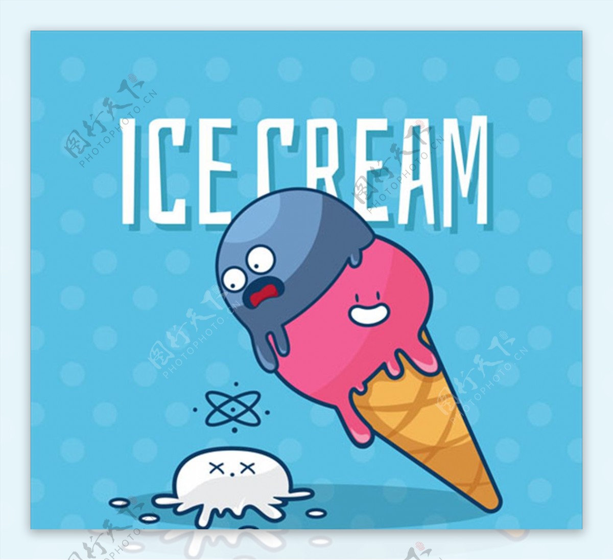 蓝色背景的手绘冰淇淋