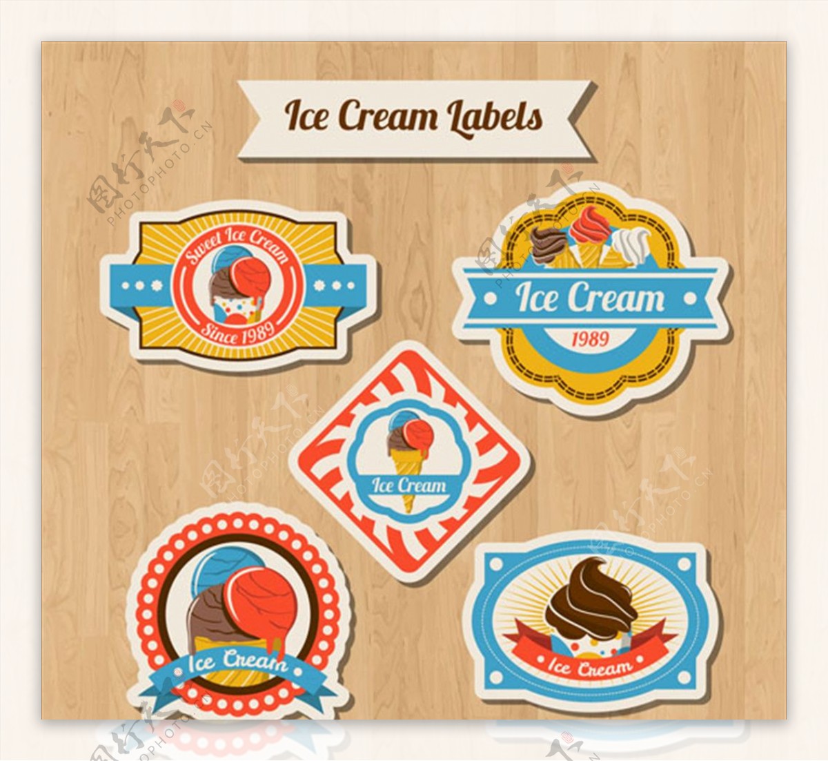 五个冰淇淋彩色标签