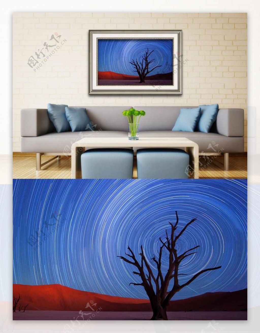 沙漠夜空的树干艺术壁画