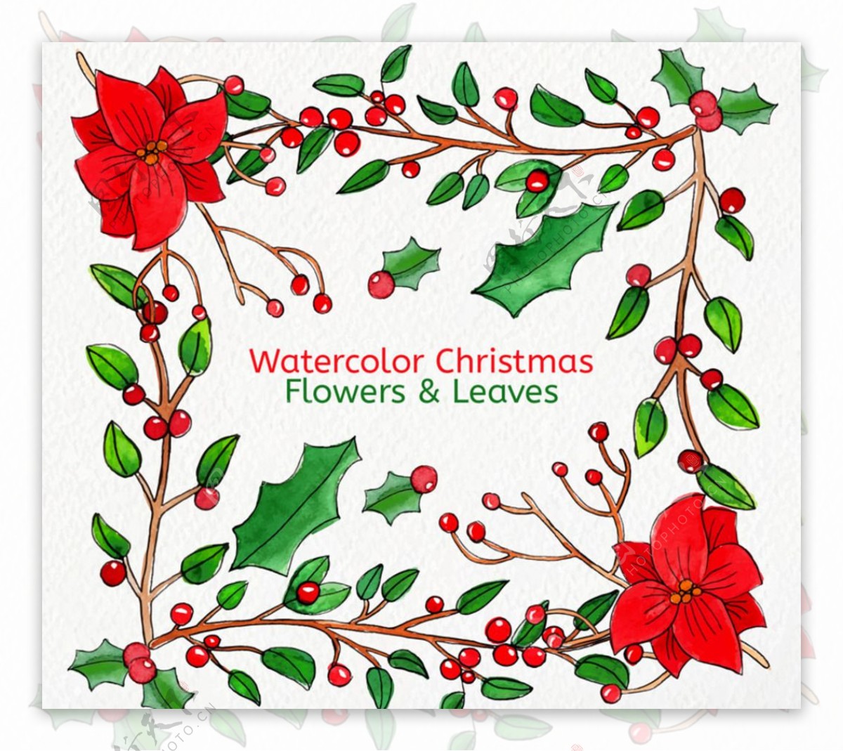 水彩绘圣诞节槲寄生贺卡